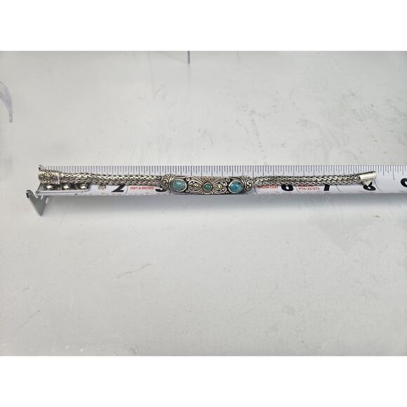 925 Sterling Silver Turquoise Woven Bracelet 7.5" - Picture 8 of 10